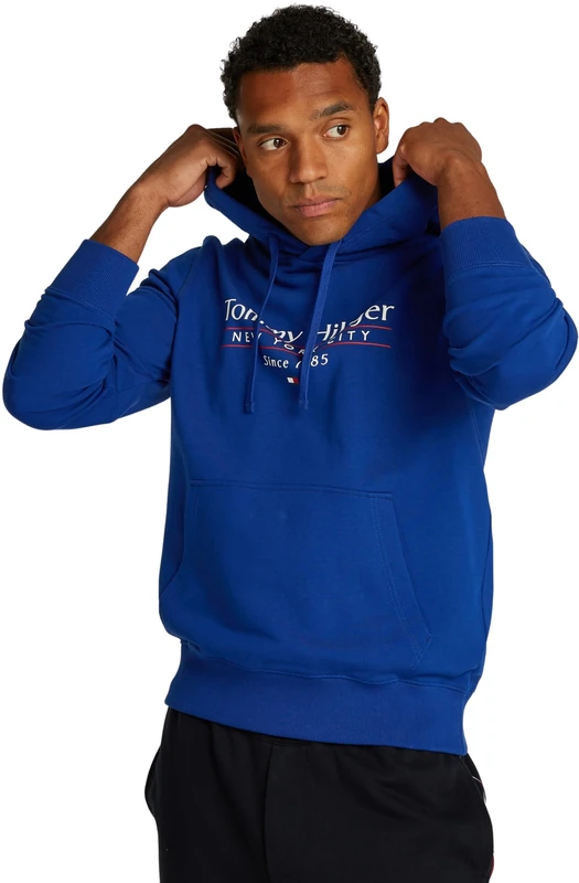 Tommy Hilfiger Men’s Centre Stack Hoodie with Logo, Blue (Wedge Blue 000131), XS