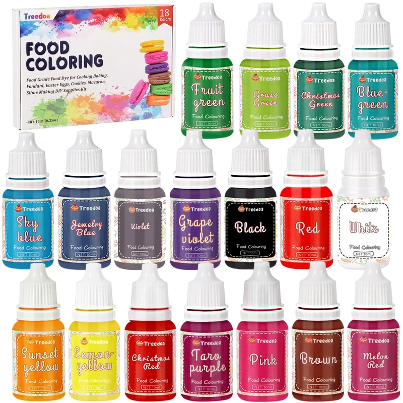 Food Colouring Liquid Set,18 Colors x 10ml Food Grade Food Dye Edible Vibrant Concentrated Liquid Colour for Cake Decorating,Baking,Easter Egg,Icing,Fondant,Cookies,Macaron,Slime Making DIY Crafts Kit
