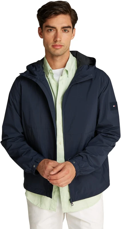 Tommy Hilfiger Men’s Sporty Branded Hooded Windbreaker, Blue (Desert Sky), 3XL