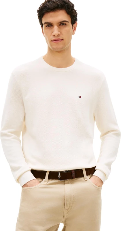 Tommy Hilfiger Men’s Essential Structure Crew Neck Regular Fit Jumper, Off-White (Ivory Petal), XL
