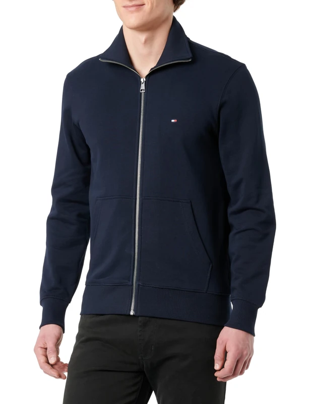 Tommy Hilfiger Men’s Essential Terry Zipped Sweatshirt with Stand Collar, Blue (Desert Sky), S