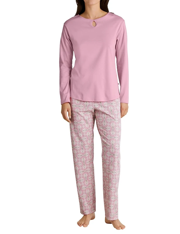 CALIDA Sweet Dreams Women's Long Pyjamas 100% Cotton Trousers with Fabric Covered Elastic Waistband, Cherry Blossom, 48-50
