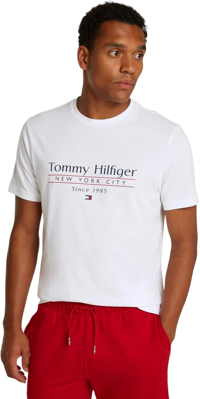 Tommy Hilfiger Men’s Short Sleeve Round Neck Centre Stack T-Shirt, White (White), 3XL