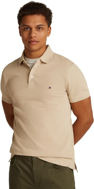 Tommy Hilfiger Men’s Short Sleeve 1985 Slim Fit Polo Shirt, Beige (Sandalwood), XL