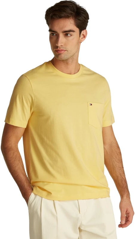 Tommy Hilfiger Men’s T-Shirt Short Sleeve Essential with Chest Pocket, Yellow (Citronella), XS