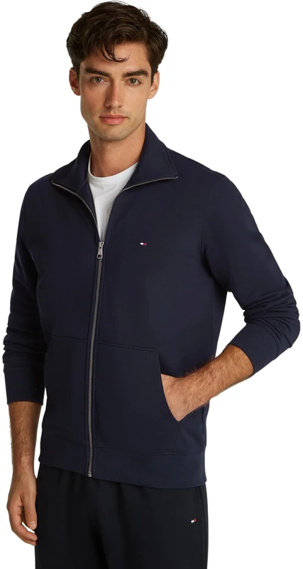 Tommy Hilfiger Men’s Essential Terry Zipped Sweatshirt with Stand Collar, Blue (Desert Sky), XS