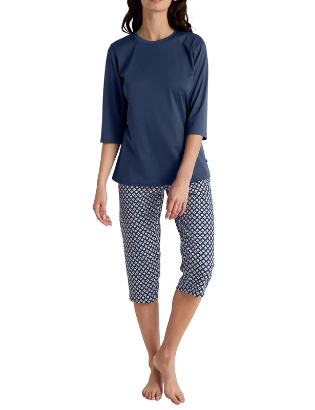 CALIDA Women's Daylight Dreams Pyjama Set, Peacoat Blue, 48-50