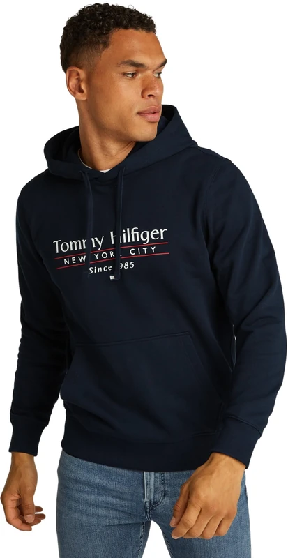 Tommy Hilfiger Men’s Centre Stack Hoodie with Logo, Blue (Desert Sky 654 920), XL