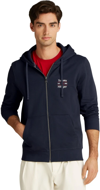 Tommy Hilfiger Men’s Zipped Stack Hoodie, Blue (Desert Sky), XS