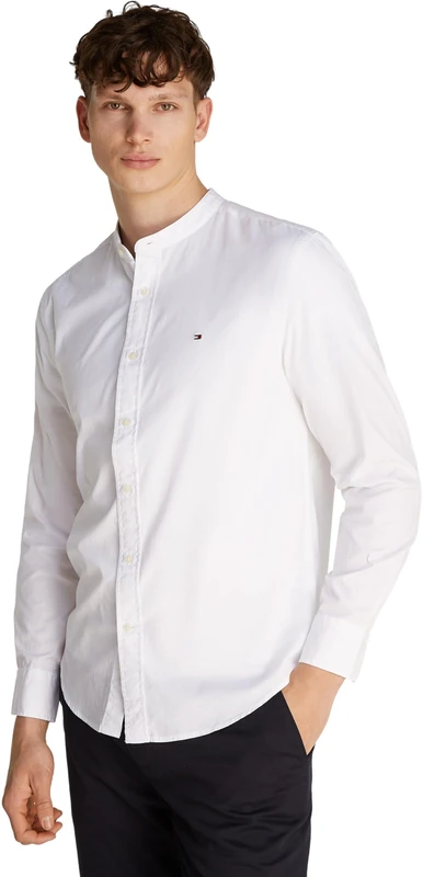 Tommy Hilfiger Men’s Flex Poplin Solid Collarless Regular Fit Shirt, White (White), 3XL