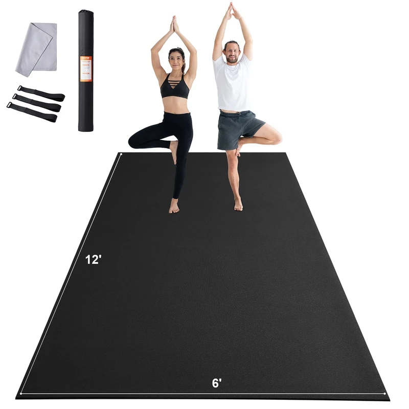VEVOR Exercise Mat, Non Slip High Density Premium Yoga Mat, 12x6ft, Black