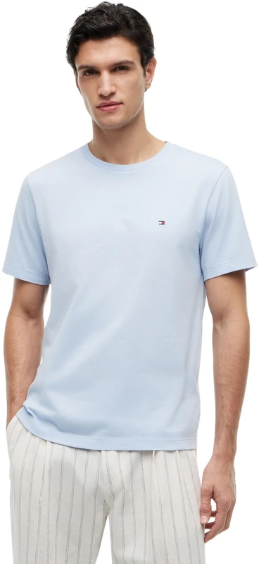 Tommy Hilfiger Men’s Short Sleeve Round Neck Seasonal Solid T-Shirt, Blue (Breezy Blue), XS