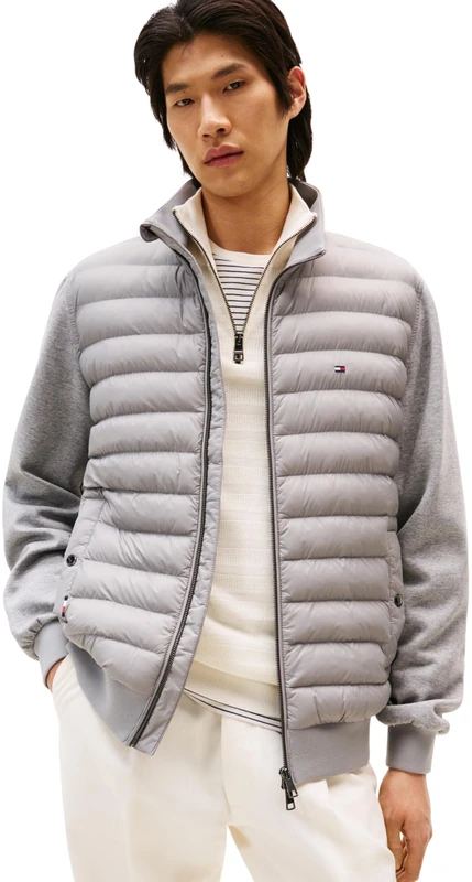 Tommy Hilfiger Men’s Mix Media Zip Sweatshirt with Stand Collar, Grey (Medium Grey Heather), M