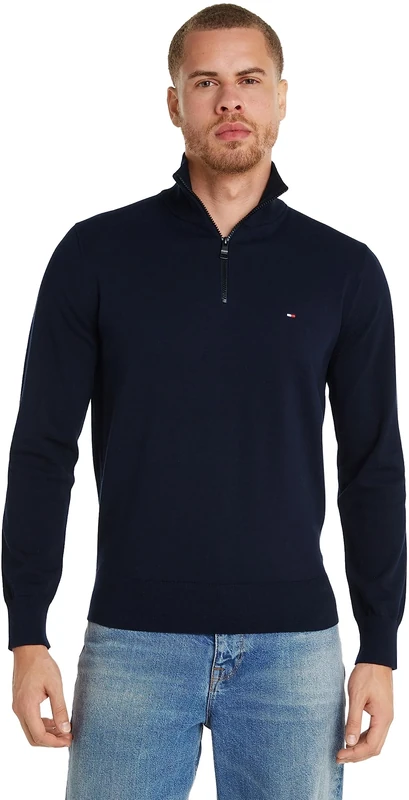 Tommy Hilfiger Men’s Racking Structure Mock Neck Jumper with Zip, Blue (Desert Sky), 3XL