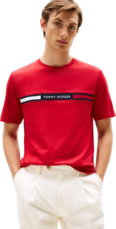 Tommy Hilfiger Men's Short Sleeve Round Neck T-Shirt, Multicolor (Medium Red), L