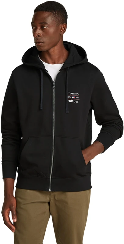 Tommy Hilfiger Men’s Zipped Stack Hoodie, Black (Black), XS