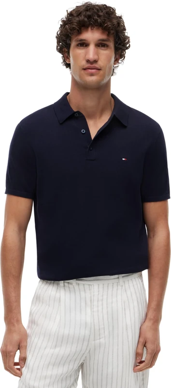 Tommy Hilfiger Men’s Short Sleeve Essential Cotton Knitted Dick Polo Shirt, Blue (Desert Sky), S