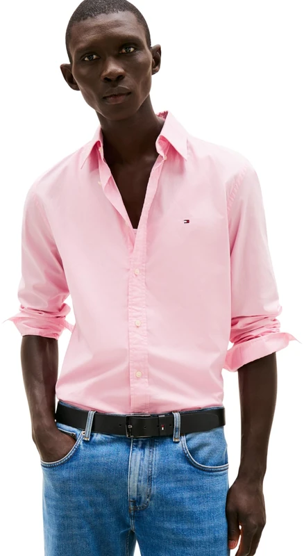 Tommy Hilfiger Men’s Flex Poplin Solid Regular Fit Shirt, Pink (Classic Pink), L
