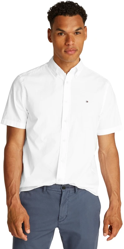 Tommy Hilfiger Men’s Short Sleeve Flex Poplin Solid Shirt, White (Optic White), 3XL