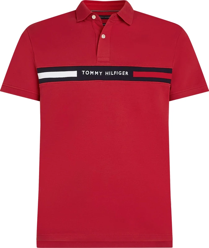 Tommy Hilfiger Men’s Short Sleeve Chest Insert Regular Fit Polo Shirt, Multicolor (Medium Red), S