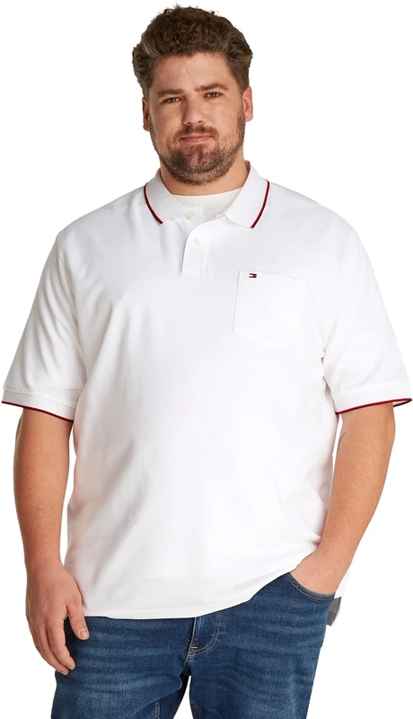 Tommy Hilfiger Men’s Short Sleeve Pocket Classic Fit Cotton Polo Shirt, White (White), XXL