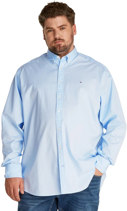 Tommy Hilfiger Men’s Flex Poplin Solid Regular Fit Shirt, Blue (Sweet Blue), XXL