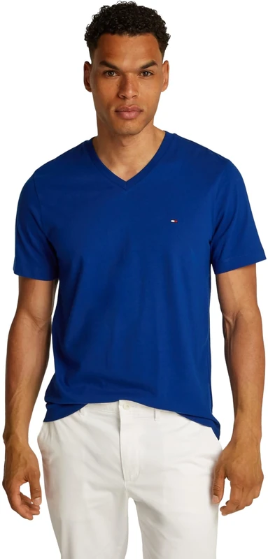 Tommy Hilfiger Men’s Short Sleeve V-Neck Essential T-Shirt, Blue (Wedge Blue), S
