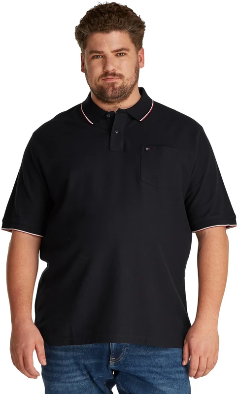 Tommy Hilfiger Men’s Short Sleeve Pocket Classic Fit Cotton Polo Shirt, Blue (Desert Sky), XXL