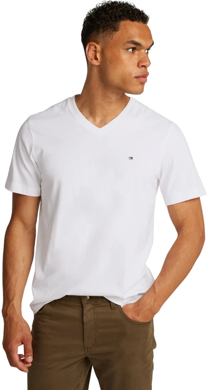Tommy Hilfiger Men’s Short Sleeve V-Neck Essential T-Shirt, White (White), XL