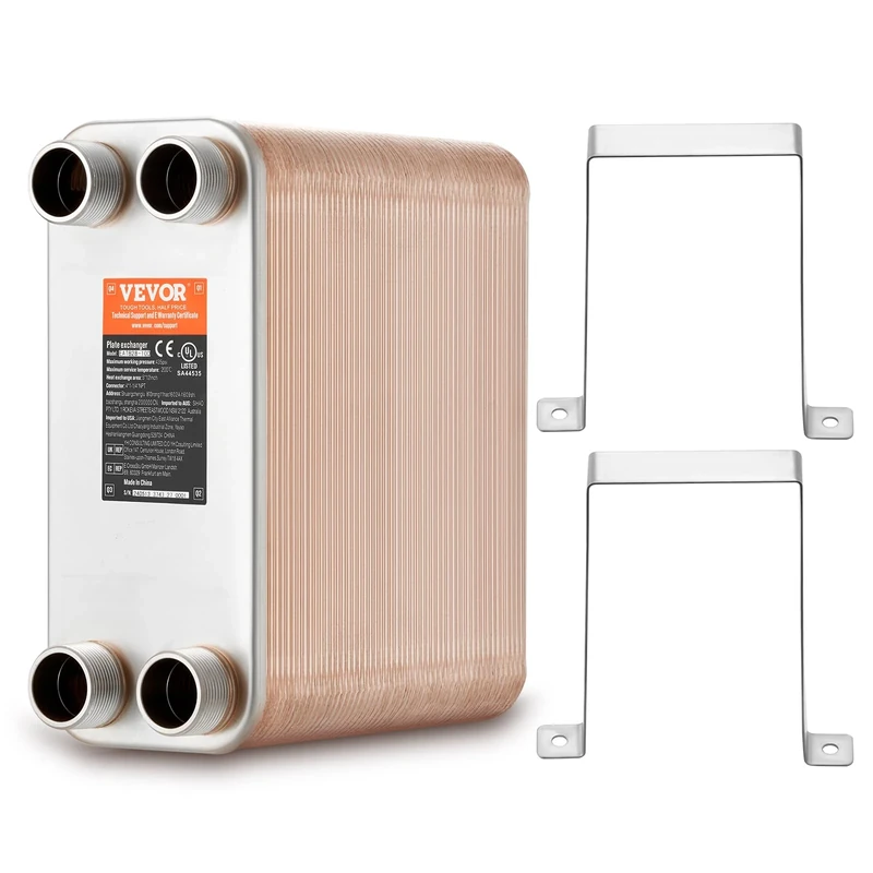 SKYSHALO Heat Transfer Unit, 5"x 12" with 100 Copper/316L Stainless Plates, Efficient for Floor & Water Heating, Snow Melt, Beer Chill