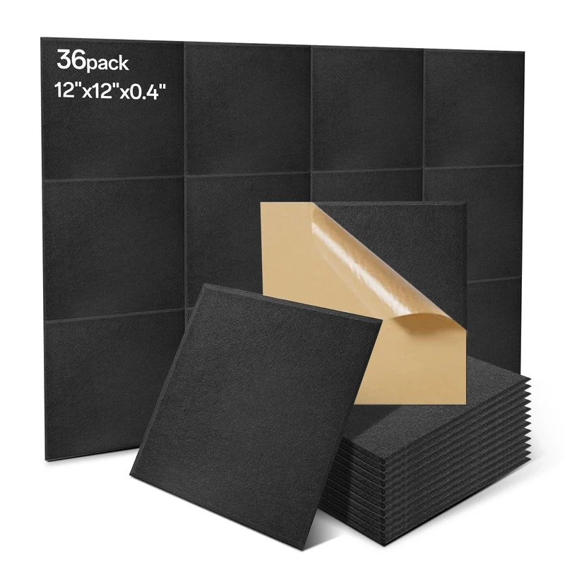 36Pcs Soundproofing Panels 30x30x1cm Square Acoustic Panels Self Adhesive Sound Proofing Foam Panels Hight Quality Acoustic Wall Panels for Studio KTV Home Soundproof Treatment,Black