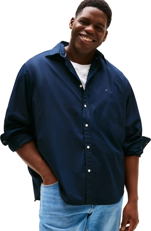 Tommy Hilfiger Men’s Flex Poplin Solid Regular Fit Shirt, Blue (Desert Sky), XXL