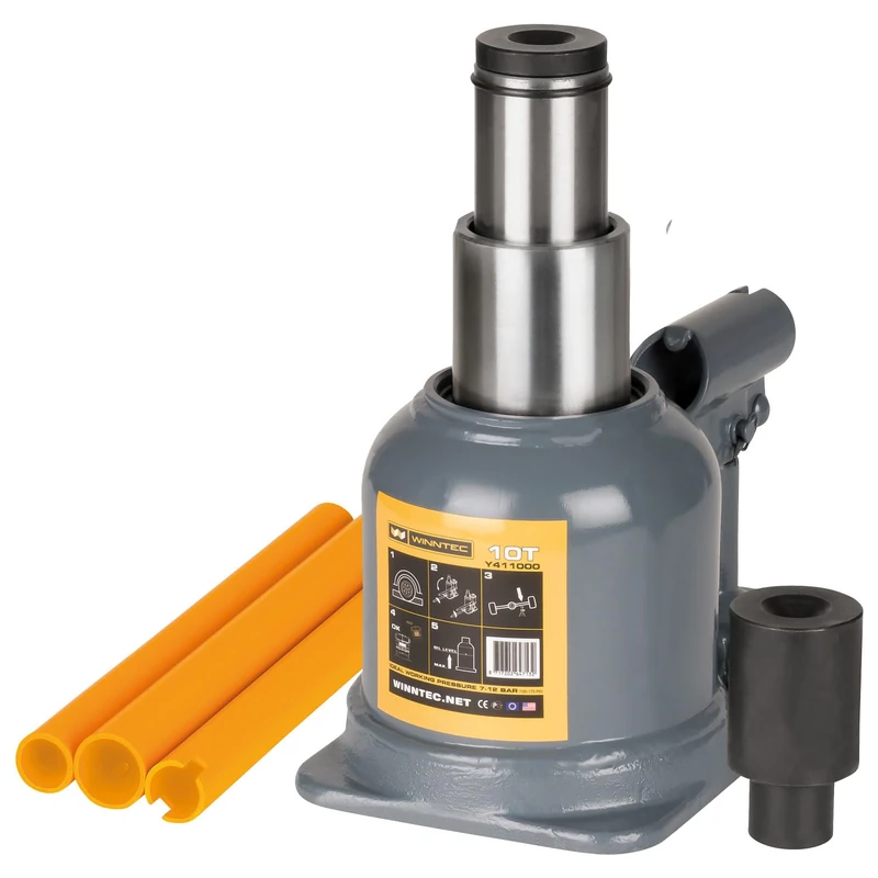 WINNTEC 10 Ton Low-Profile Hydraulic Bottle Jack 120-260mm Lifting 45mm & 6mm Screw Extensions