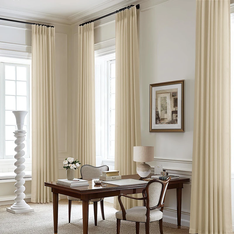 Pinch Pleated Linen Sheer Curtains 108 Inches Long for Living Dining Room with Hooks Rings Back Tab Pinch Pleat Drapes Extra Long Beige Tan Light Filtering 108 Inch Curtains for Bedroom 9FT 1 Panel