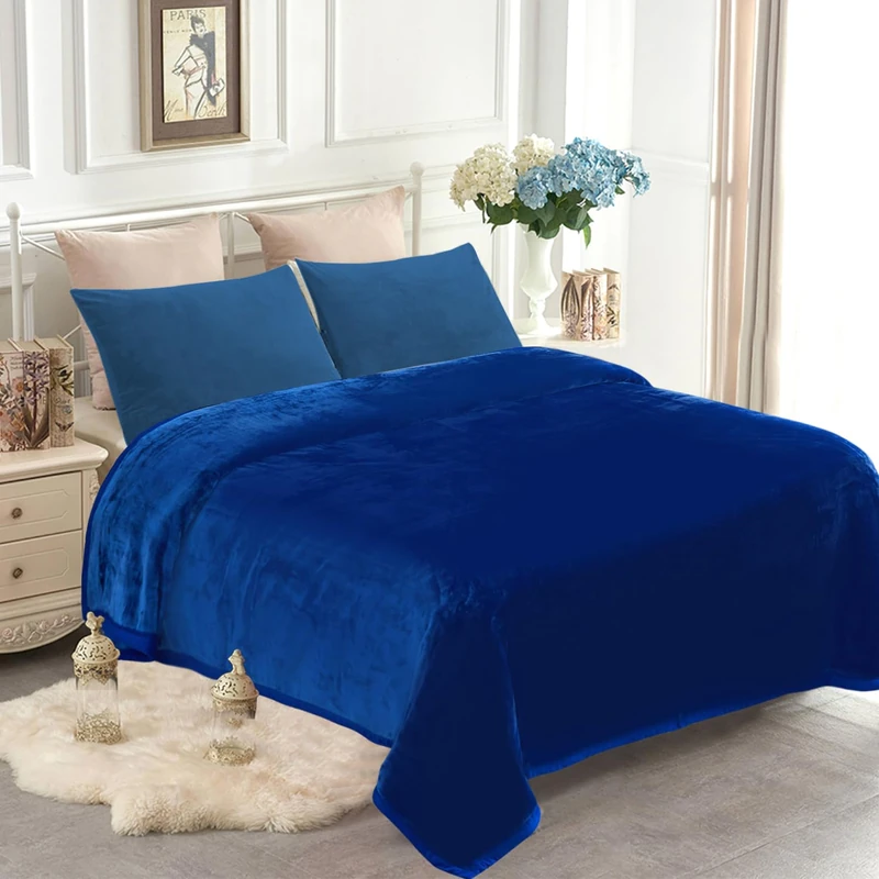 JYK Fleece Plush Blanket - 3.5 LB, 1 Ply Korean Mink, Queen 79" x 91" - Super Soft, Warm, Lightweight & Cozy, Navy