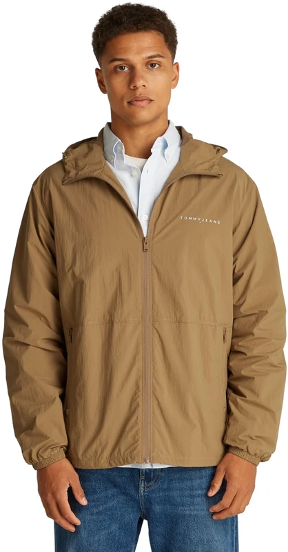 Tommy Jeans Men’s Chicago Windbreaker with Hood, Brown (Vintage Camel), XXL