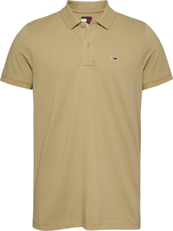 Tommy Jeans Men’s Short Sleeve Placket Slim Fit Polo Shirt, Beige (Relic Tan), M
