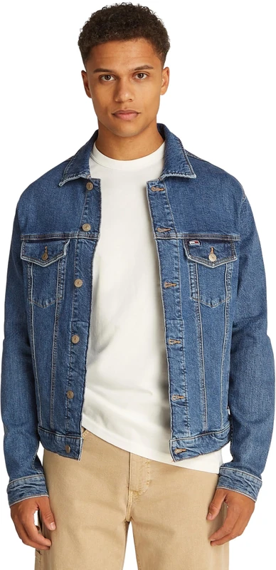Tommy Jeans Mens Ryan Rglr Trckr Jckt Ext Bi8130 Dm0dm21047 Trucker Jacket, Denim (Denim Medium), S UK