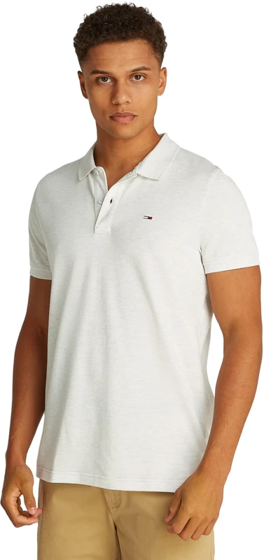 Tommy Jeans Men’s Short Sleeve Placket Slim Fit Polo Shirt, Grey (Grey HTR), 2XL