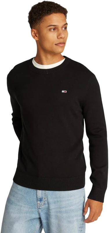 TOMMY JEANS Mens TJM Slim Essential Light Dm0dm18895 Pullover Sweater, Black, XXL UK