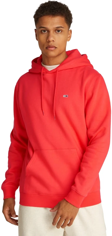 TOMMY JEANS Men’s Regular Fit Flag Fleece Hoodie, Orange (Bright Vermillion), S