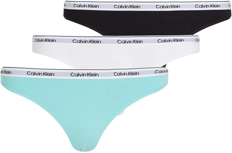 Calvin Klein Women’s 3 Pack Thongs, Multicolor (Black/Beau Blue/White), S