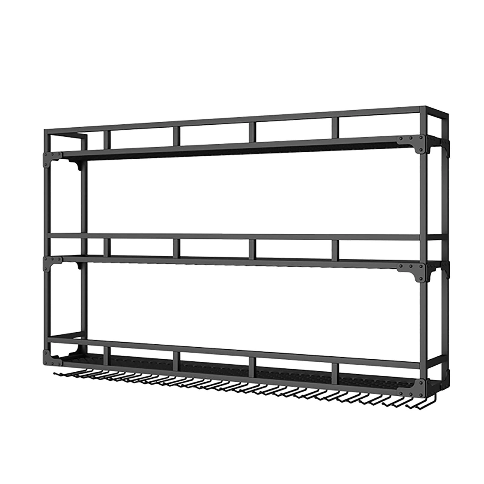 Wall-Mounted Wine Rack With LED Light, Bar Unit Floating Storage Shelf, Multi Functional Liquor Display Shelves, With Wine Glass Holder, For Home Bar Dining Room Kitchen(Black,150x25x90cm)