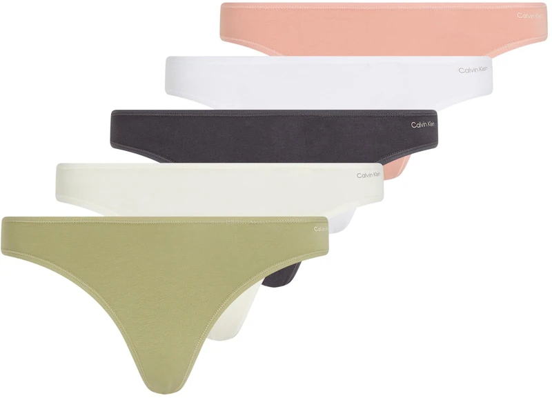 Calvin Klein Women’s 5 Pack Thongs, Multicolor (A Gry/Wht/L Pch/Gls Ylw/Ign Gry), XL