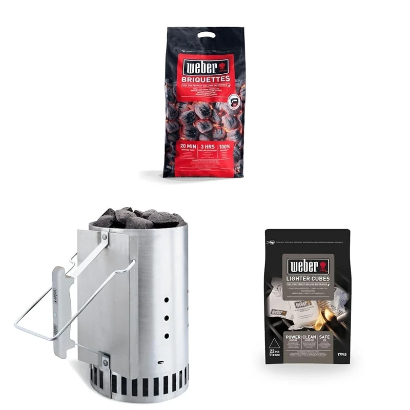 Bundle - Weber Barbeque Briquettes | 8 kg Bag | BBQ Coal for Weber Grills | Coal BBQ Fuel | Premium Quality, Easy to light | Long Lasting | 100% Natural, Made from Waste Wood (1759180)