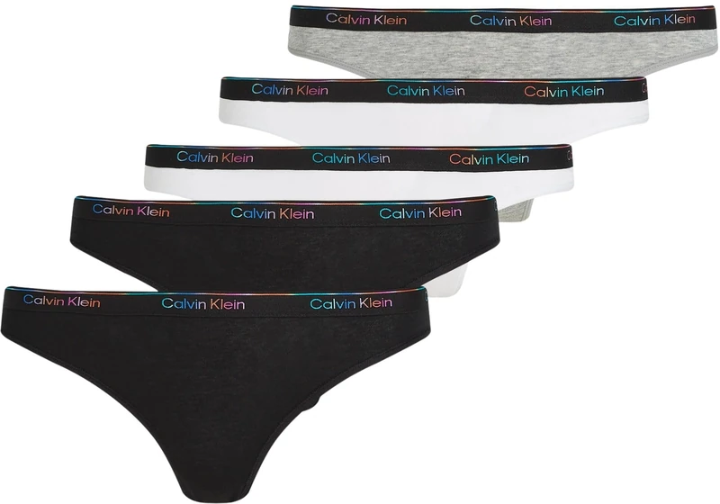Calvin Klein Women's 5 Pack Bikini Briefs with Logo Waistband, Multicolor (Black/White/Black/Gry Htr/White), S