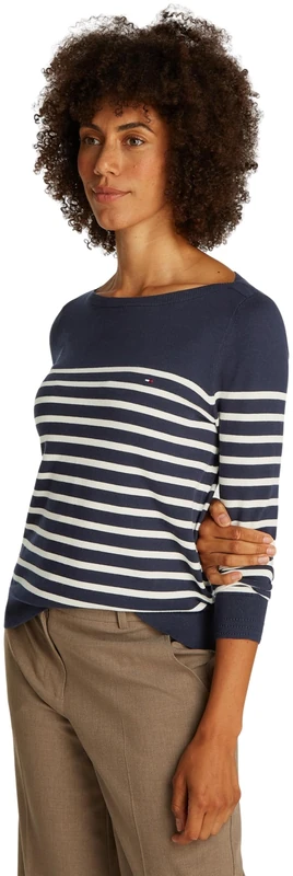 Tommy Hilfiger Women's Knitted Jumper, Multicolor (Dark Night Navy/Ivory Petal STP), XS
