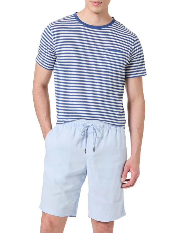 Tommy Hilfiger Men's Harlem PO Linen Short MW0MW37804 Chino Shorts, Blue, 30W - Image 1