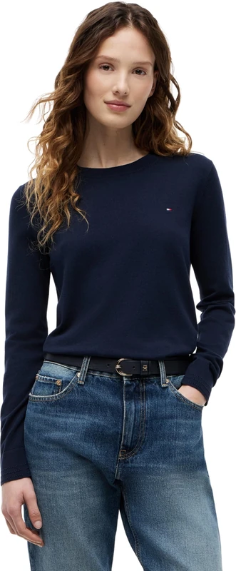 Tommy Hilfiger Women’s Fine Jersey Round Neck Jumper, Blue (Dark Night Navy), L