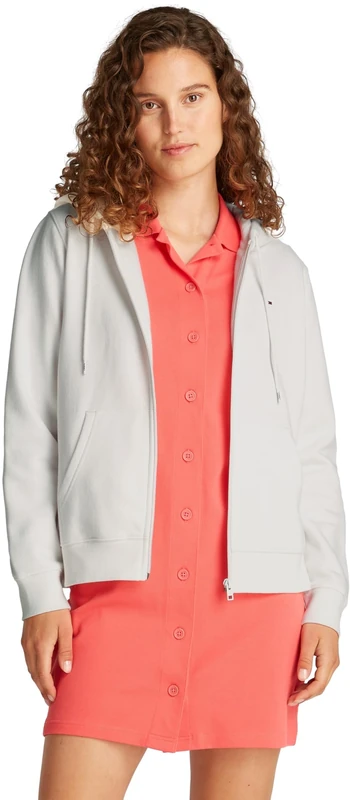 Tommy Jeans Women's Zipped Hoodie Tjw Reg Flag Thru Dw0dw19729 Zip Through, White, XS UK